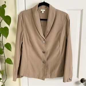 J Jill Tan Bamboo Artist Swing Blazer Jacket Womens Size Medium Petite